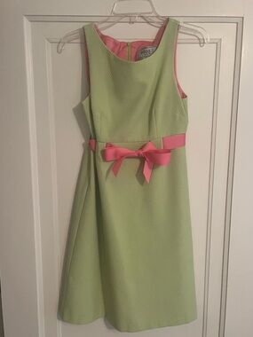 Eliza J Light Green Dress with Pink Bow Accent